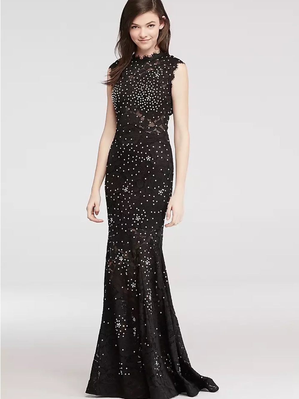 Betsy & Adam Black Sleeveless Sequin Lace Maxi Gown